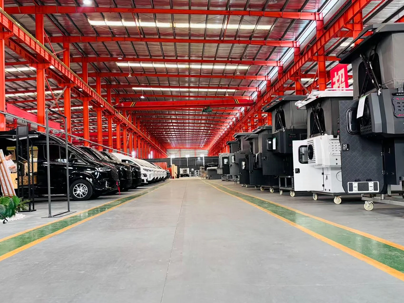 SUNHOMEE camper production hall with finished camper bodies